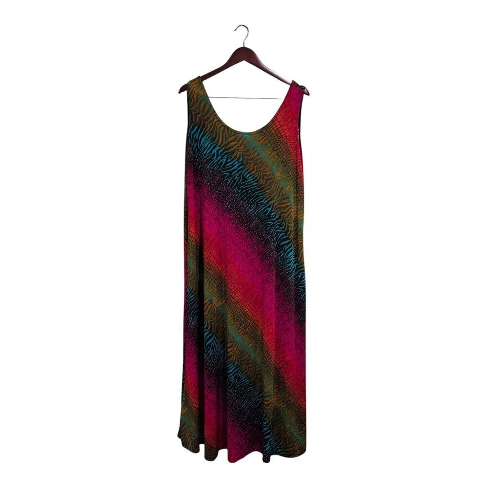 JOSTAR Classic Stretch Sleeveless Dress Short Slinky Travel Colorful Print Sz XL